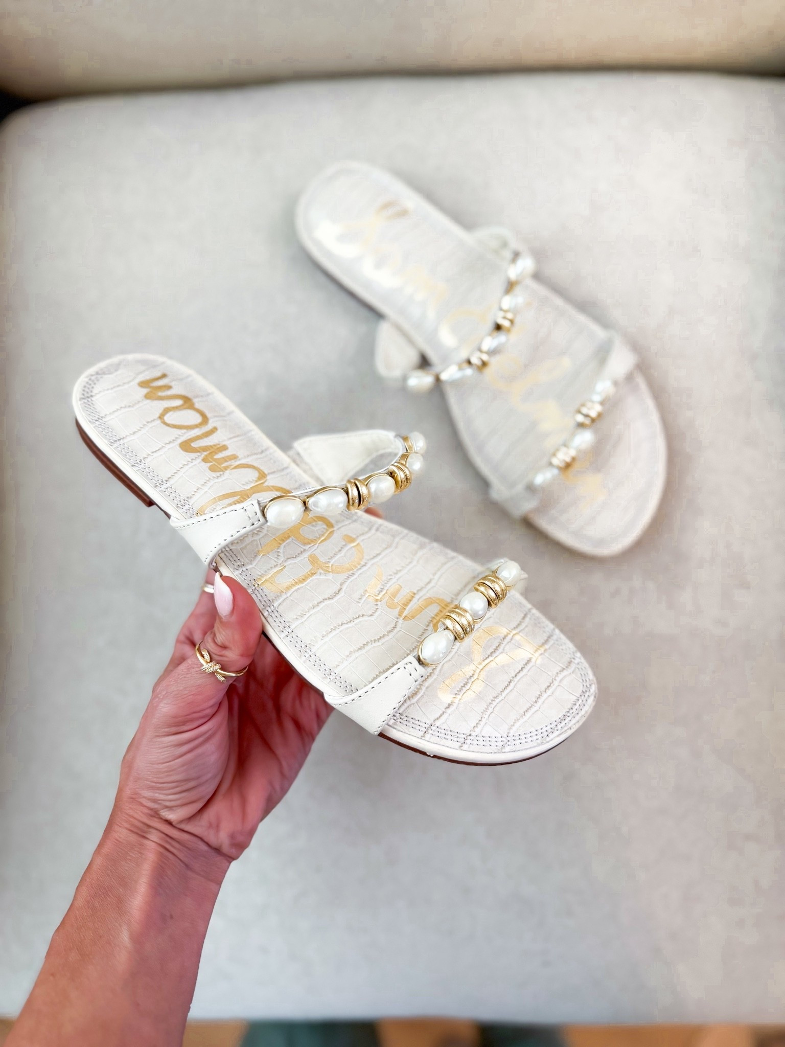 I love these pearl slide sandals for summer! I sized up half a size. Summer outfits. Coastal outfits. Americana style. Summer style. Vacation outfits.

#LTKootd #LTKTravel #LTKSwim