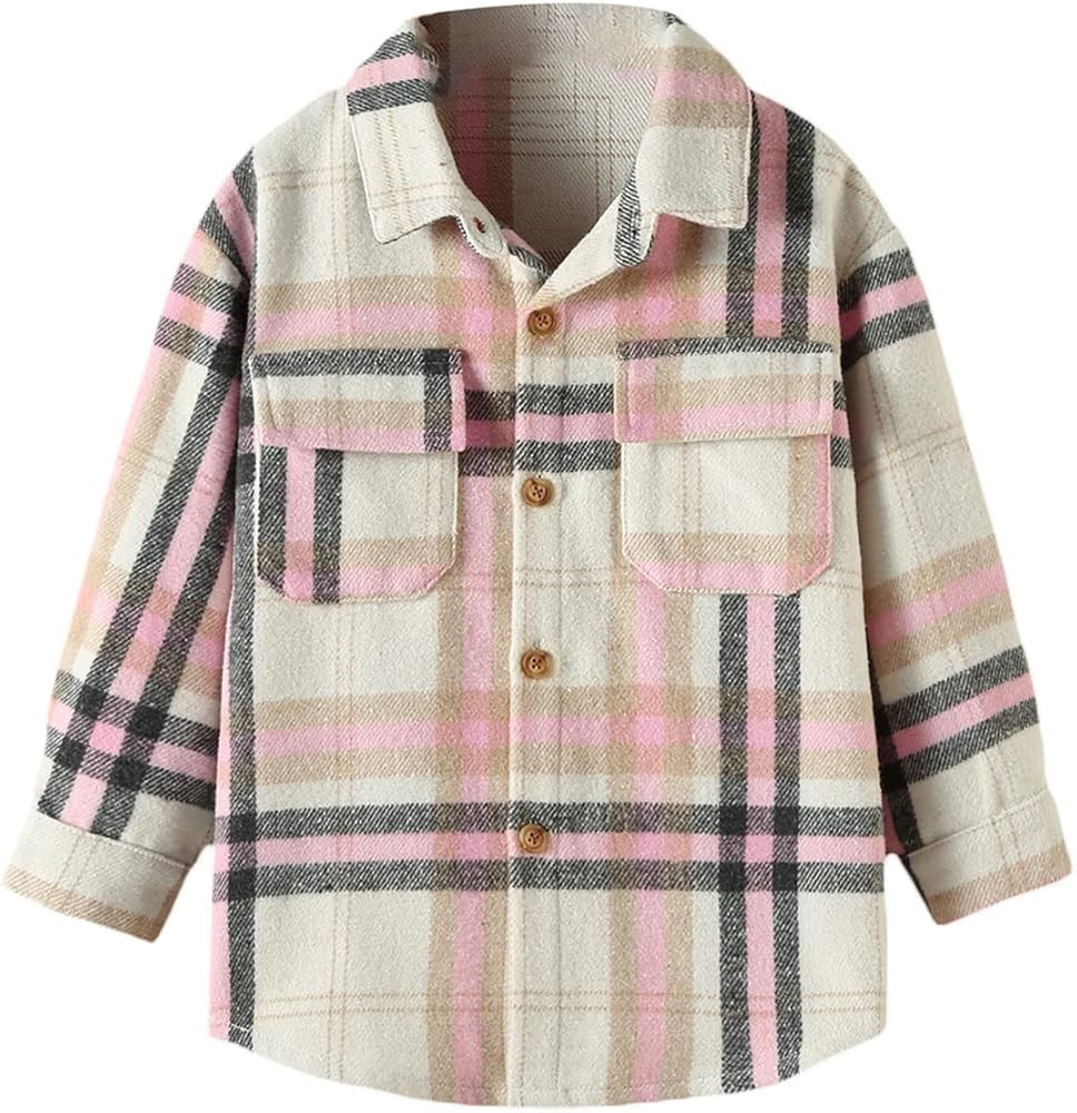 Canis Kids Baby Boys Girls Plaid Flannel Jacket Long Sleeve Button Down Shacket Coat Outwear with... | Amazon (US)