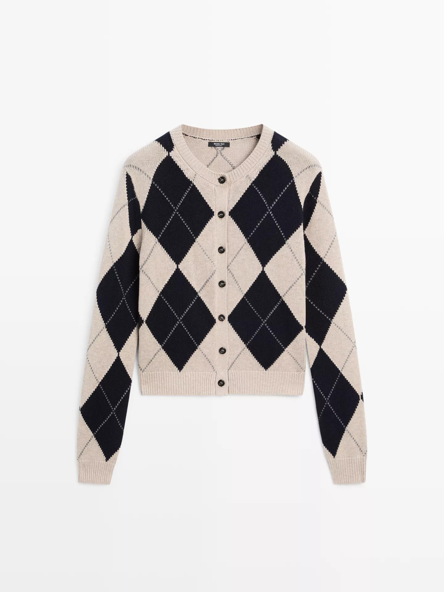 Cotton blend argyle knit cardigan | Massimo Dutti US