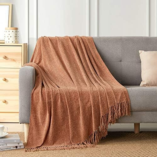 BOURINA Chenille Fluffy Throw Blanket with Decorative Fringe for Couch Cover Sofa Chair Blanket... | Amazon (US)