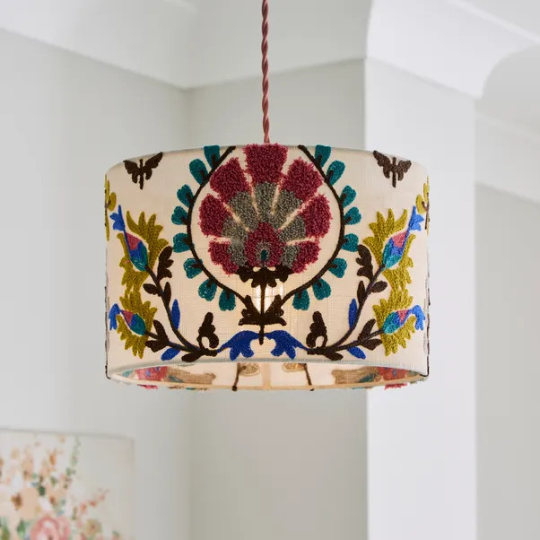 Hani Embroidered Easy Fit Drum Lamp Shade | Dunelm