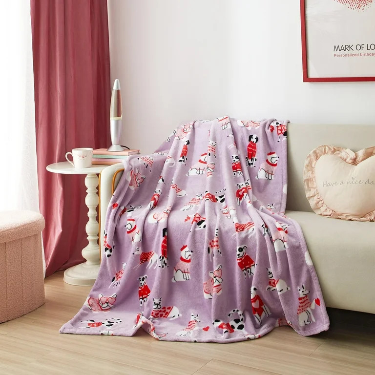 Sweater Dogs Valentine's Day Plush Throw Blanket 50" x 60", by Way to Celebrate - Walmart.com | Walmart (US)