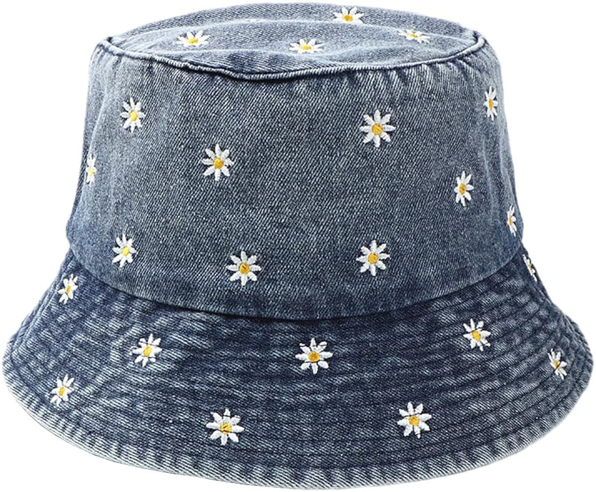 Unisex Vintage Cotton Denim Bucket Hat with Small Pocket - Sun Protection Fisherman Cap for Men W... | Amazon (US)