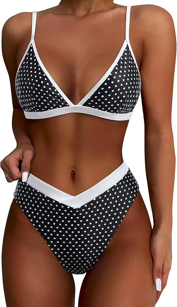 SUUKSESS Women Triangle High Cut Bikini Sets Sexy High Waisted 2 Piece Swimsuit | Amazon (US)