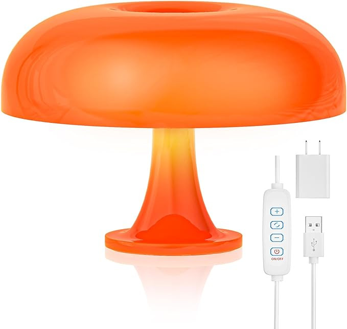 Orange Mushroom Lamp, Dimmable Mushroom Table Lamp with 3 Lighting Modes, 70s Retro Mid Century M... | Amazon (US)