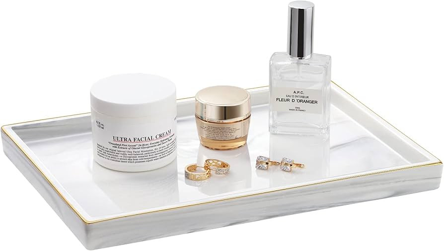 Shinowa Ceramic Vanity Tray, Bathroom Counter Tray Marble Finish Perfume Tray Rectangle Decorativ... | Amazon (US)