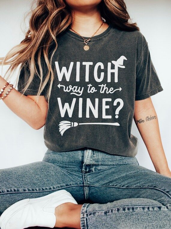 Witch Way to the Wine Shirt  Funny Halloween Shirt  Wine - Etsy | Etsy (US)