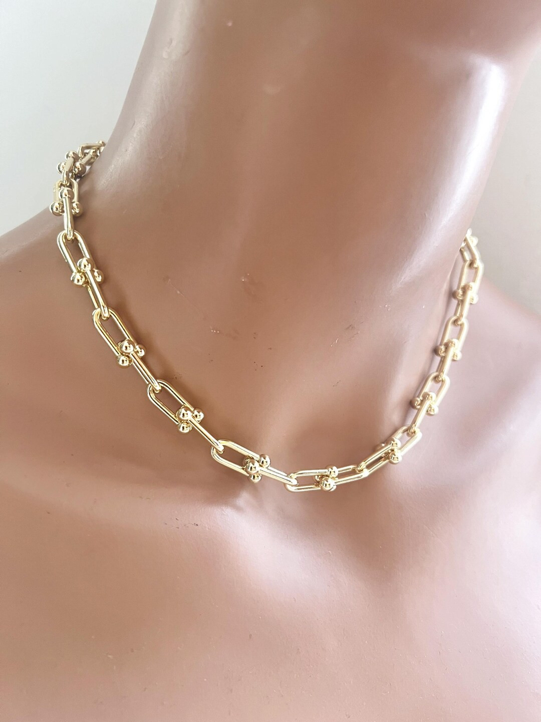 Gold Chain Choker Necklace U Link Gold Chain Necklace Minimalist Necklace 14K Gold Plated Choker ... | Etsy (US)
