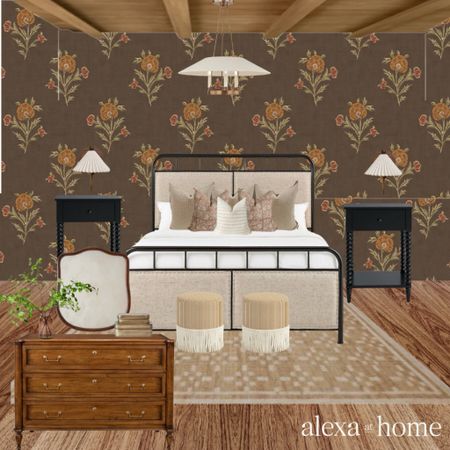 Vintage inspired bedroom, bedroom design , cozy bedroom design , vintage wallpaper 