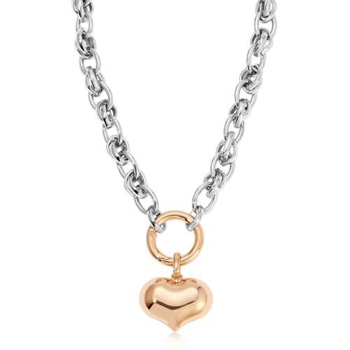 Ettika Locked in Mixed Metal Heart Necklace. Heart Necklace, Gold Necklaces For Women. 18K Gold Plated Chain. Gifts For Women, Gold/Silver | Amazon (US)