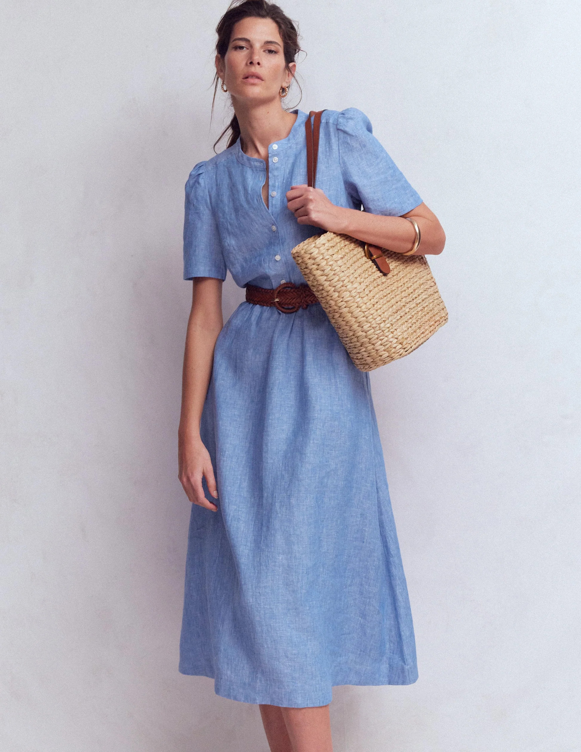 Ivy Linen Midi Dress-Summer Blue Chambray | Boden (US)