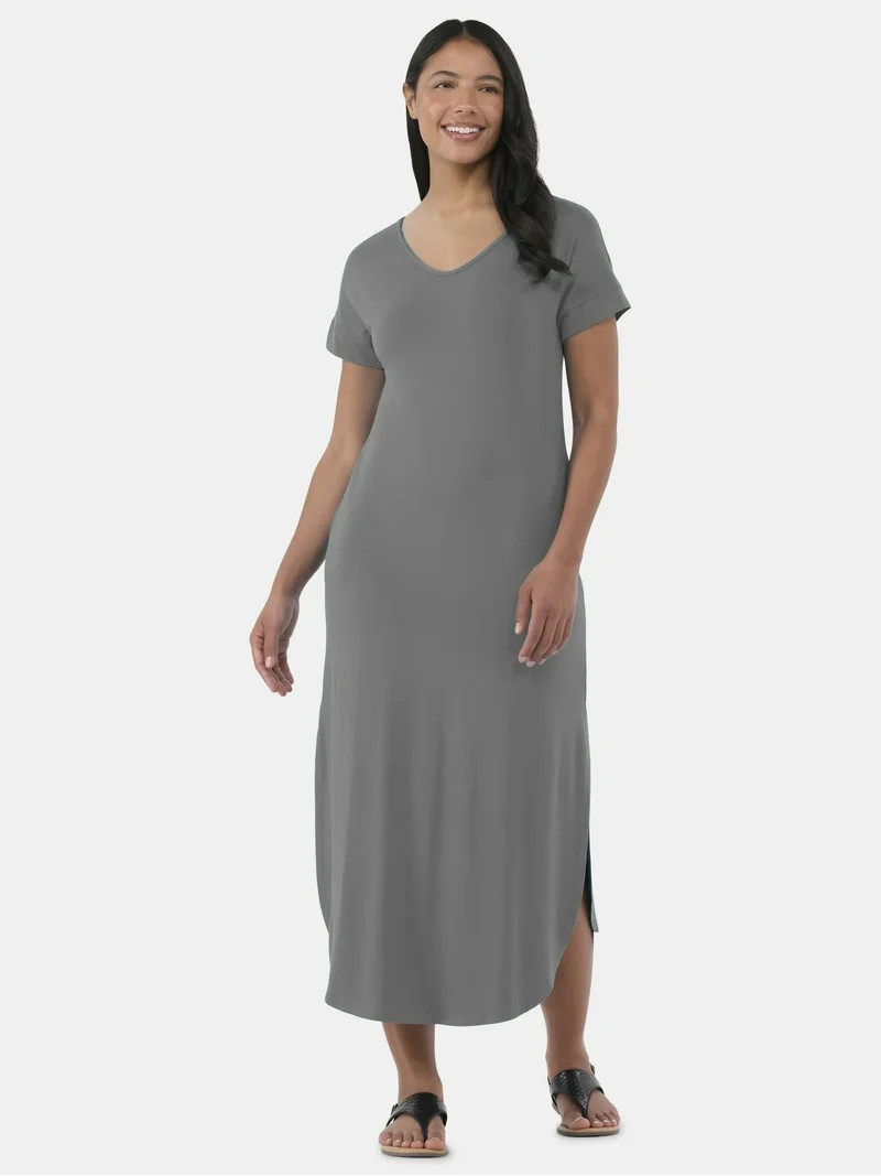 Time and Tru Women's Knit Maxi Dress with Short Sleeves, Sizes XS-XXXL | Walmart (US)