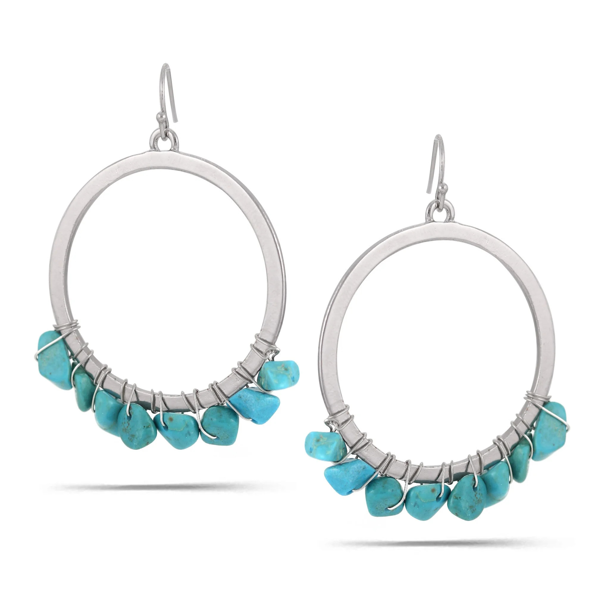 WOMEN'S SILVER TURQUOISE CRYSTAL ROUND DROP EARRINGS | Walmart (US)