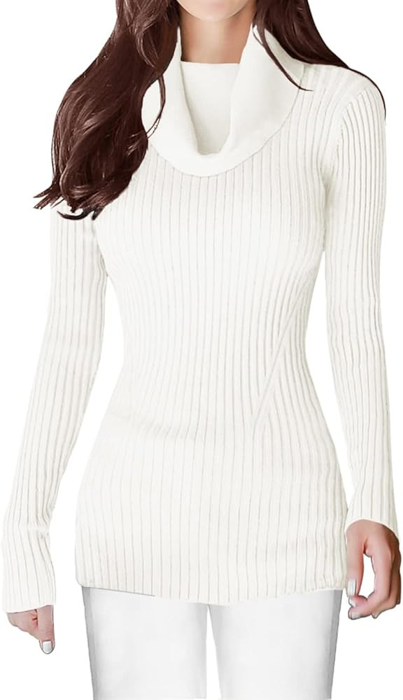 v28 Women’s Stretchable Cowl Neck Knit Long Sleeve Slim Fit Bodycon Sexy Sweater | Amazon (US)