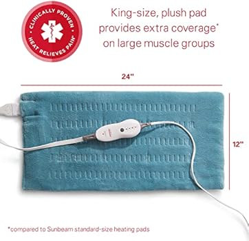 Sunbeam, Heating Pad For Pain Relief XL King Size SoftTouch 4 Heat Settings With AutoOff 12Inch x... | Amazon (US)