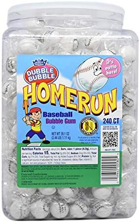 Dubble Bubble Home Run Baseball Bubble Gum Gumballs, 240-Count Jar | Amazon (US)