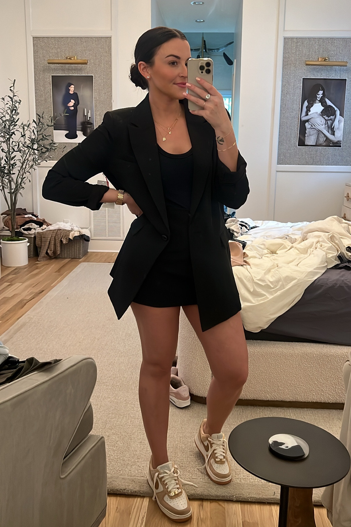 Birthday outfit. Oversized blazer, scoopneck bodysuit, menswear skort

#LTKstyletip #LTKshoecrush #LTKworkwear