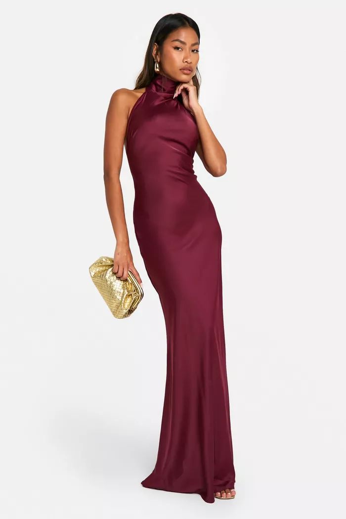 Satin Halterneck Maxi Dress | boohoo (US & Canada)