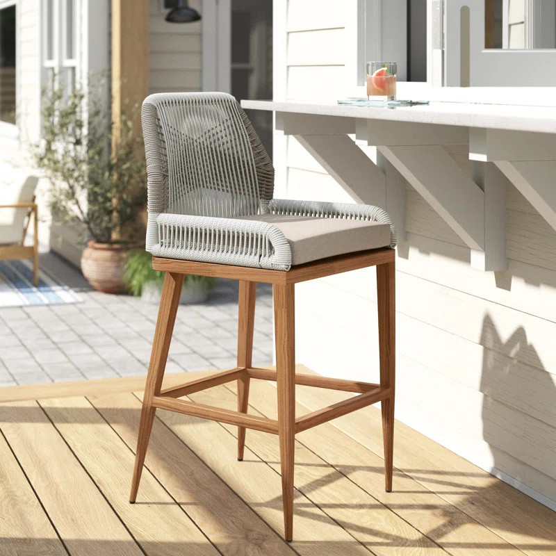 Lesley Metal Frame Patio Bar Stool with Cushion | Wayfair North America