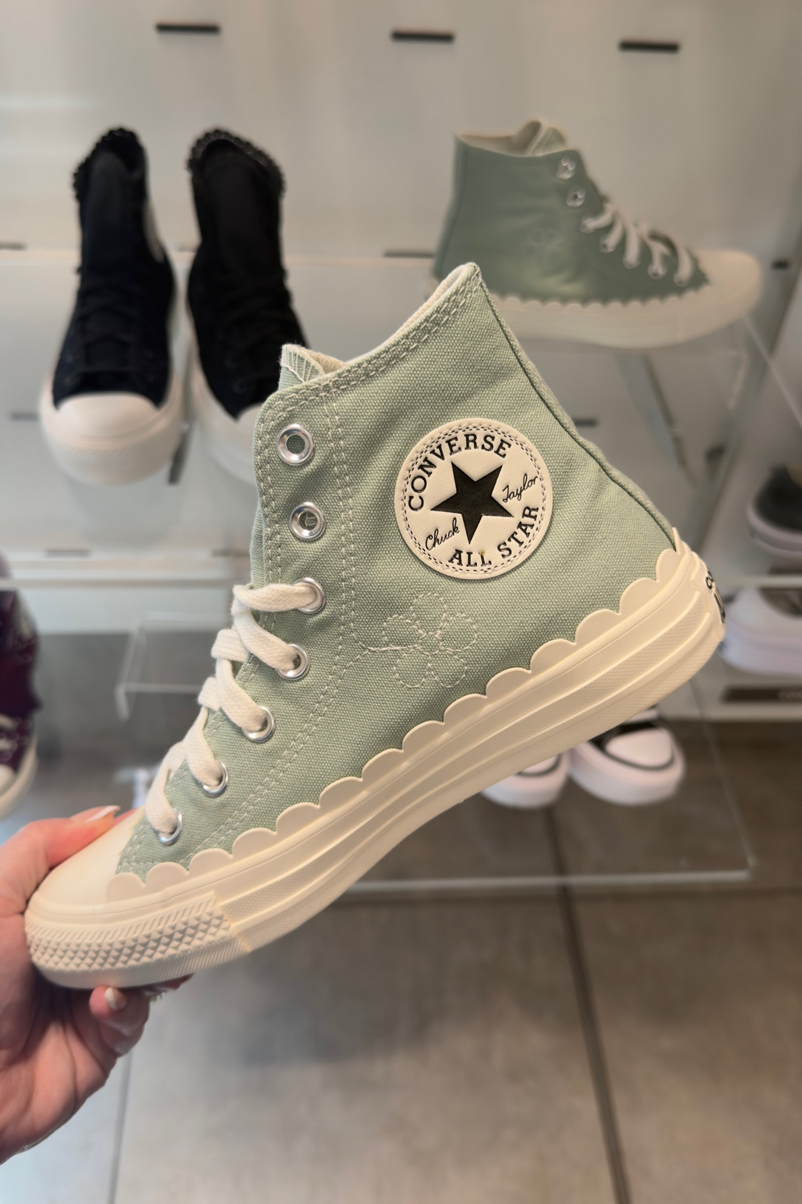 Spring sneakers. Scallop edge high tops  