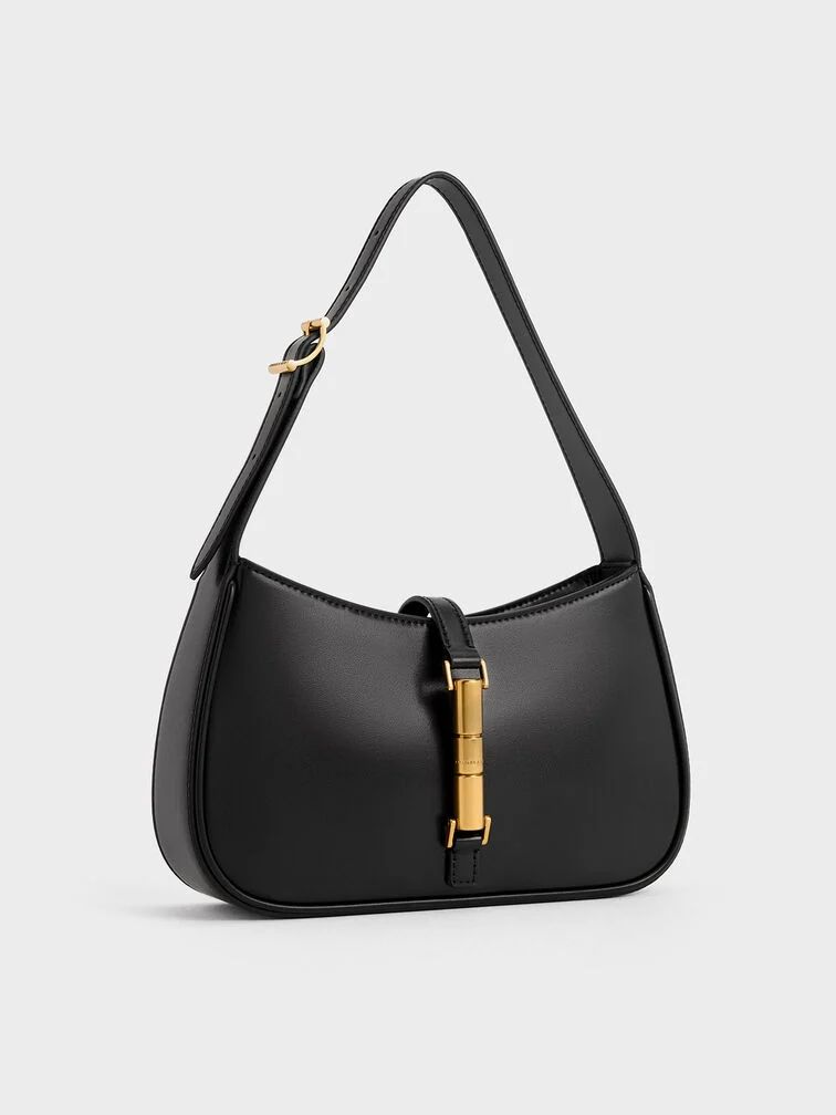 Cesia Metallic Accent Shoulder Bag
 - Black | Charles & Keith US