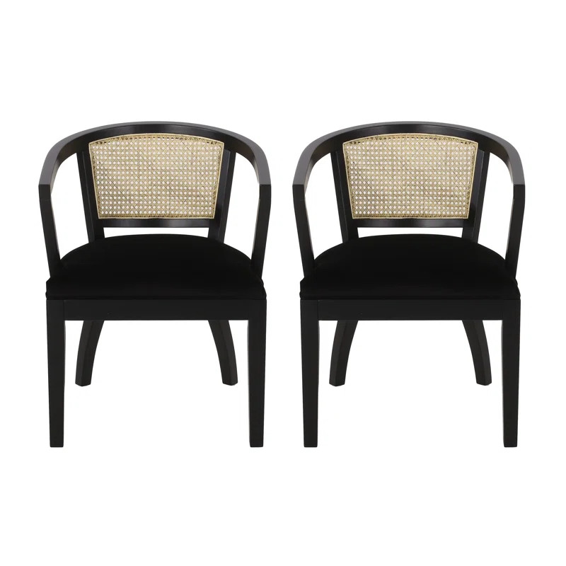 Ashia Velvet, Rubberwood, and Cane Dining Chairs (Set of 2) | Wayfair North America