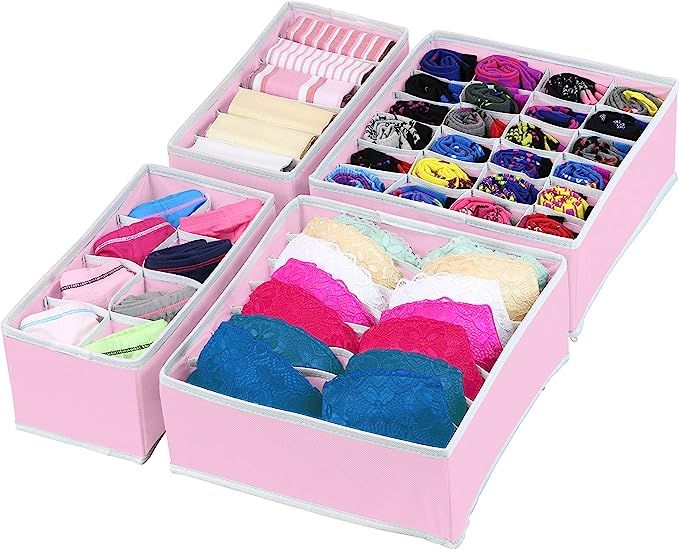 Simple Houseware Closet Underwear Organizer Drawer Divider 4 Set, Pink | Amazon (US)