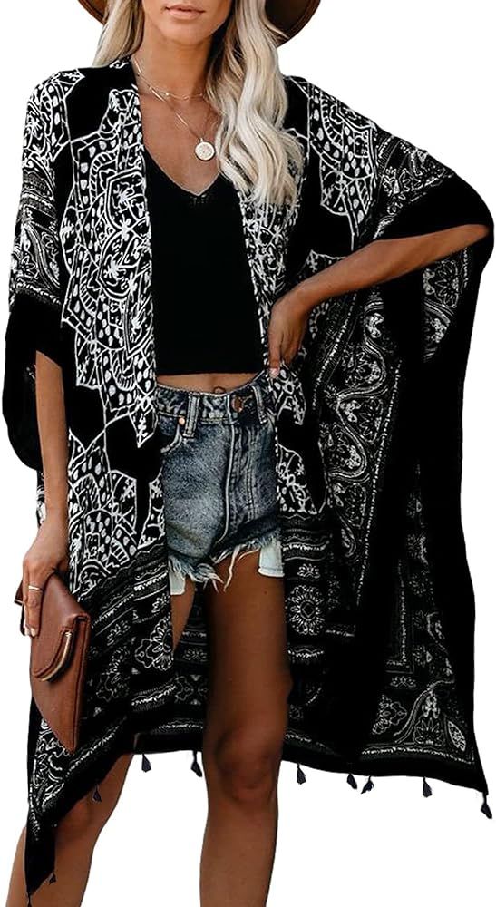 Breezy Lane Women's Kimono Cardigan Summer Swimsuit Coverups Beach Cover Up with Floral Print for... | Amazon (US)