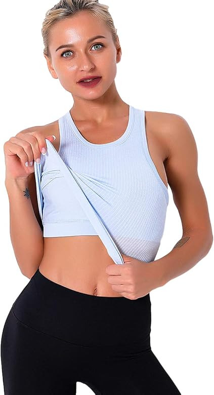 Women Seamless Workout Tank Tops Ribbed Gym Athletic Camisole with Built in Bra | Amazon (US)