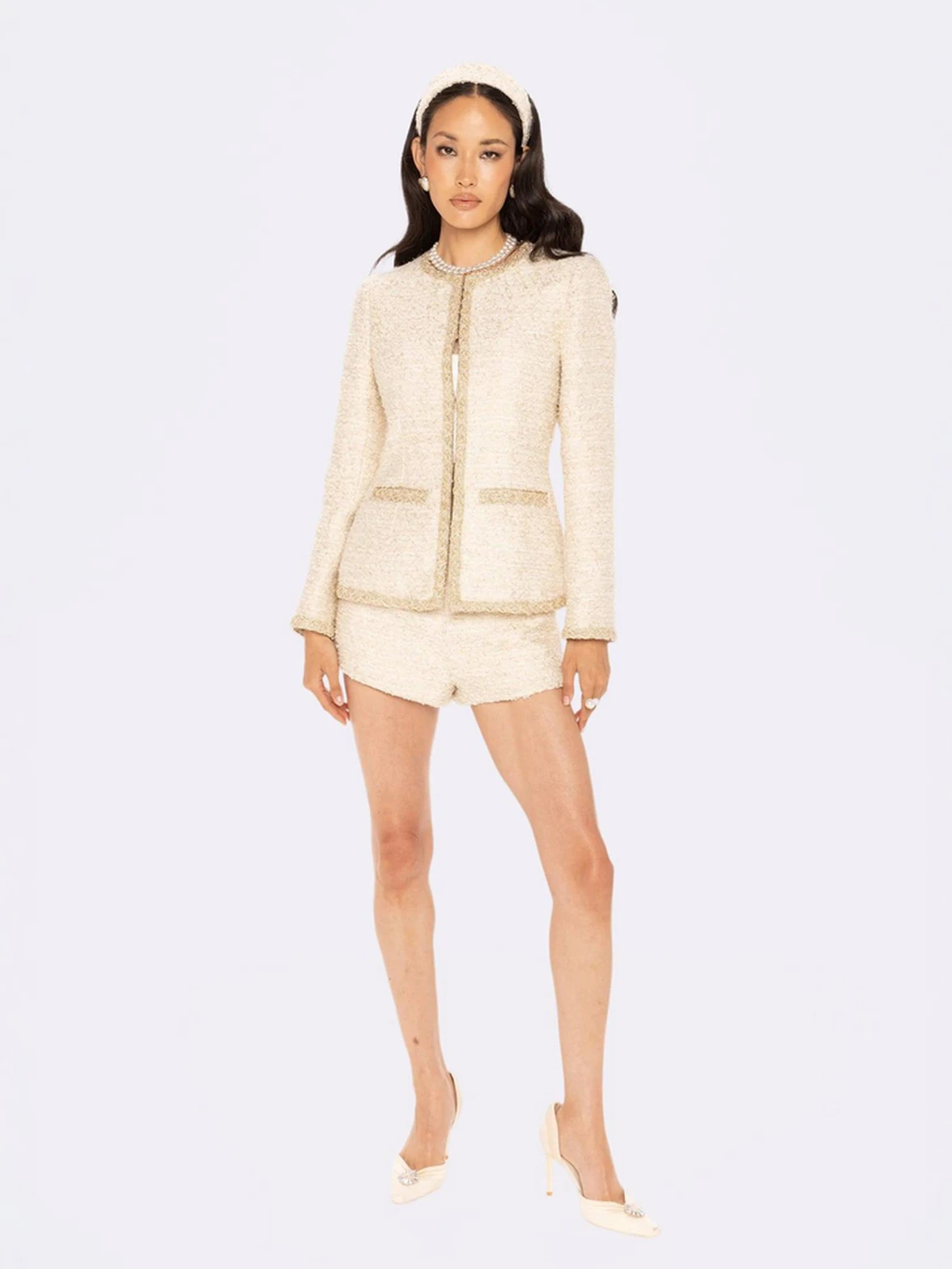 Evelyn Tweed Jacket: White Jacket for Bridal Shower | Nana Jacqueline | Nana Jacqueline