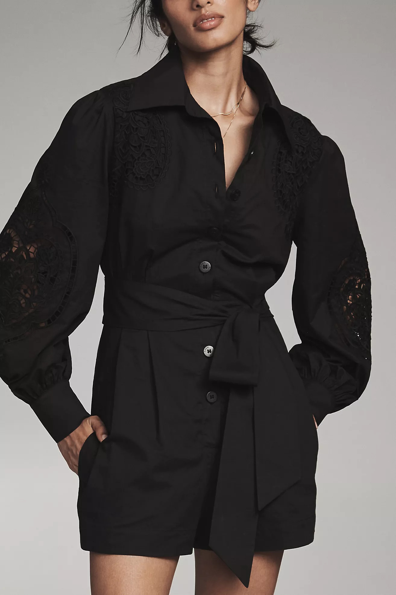 Farm Rio x Anthropologie Long-Sleeve Eyelet Romper | Anthropologie (US)