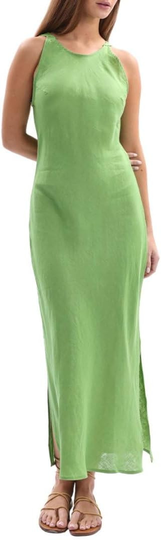 Amazhiyu Women's 100% Linen Summer Sleevelesss Splits Bodycon Maxi Dresses Casual | Amazon (US)