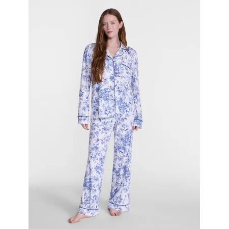 Joyspun Women’s Dreamy Soft Collection Notch Collar Top and Pants, 2-Piece Pajama Set, Sizes XS-3X | Walmart (US)