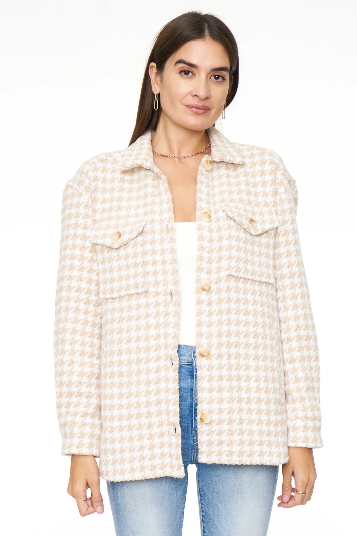 Libby Shacket - Tan Houndstooth | Pistola Denim