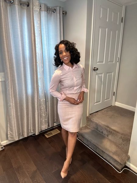 Nothing like a baby pink classic button up and matching skirt combo for a day in the office. Sharing similar styles below. 

Top:small 
Skirt : size 4 

#LTKworkwear