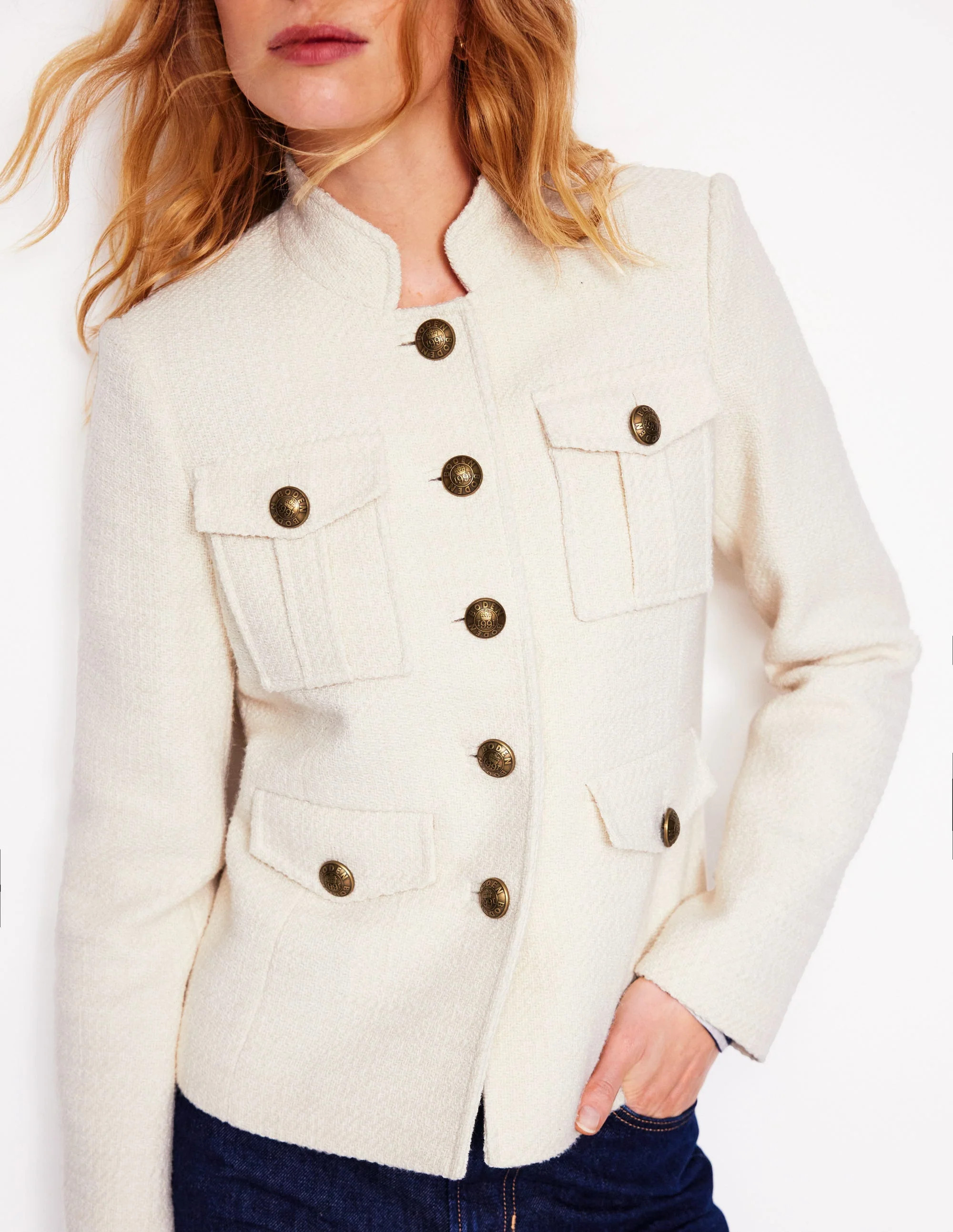 Textured Button Jacket-Ivory | Boden UK