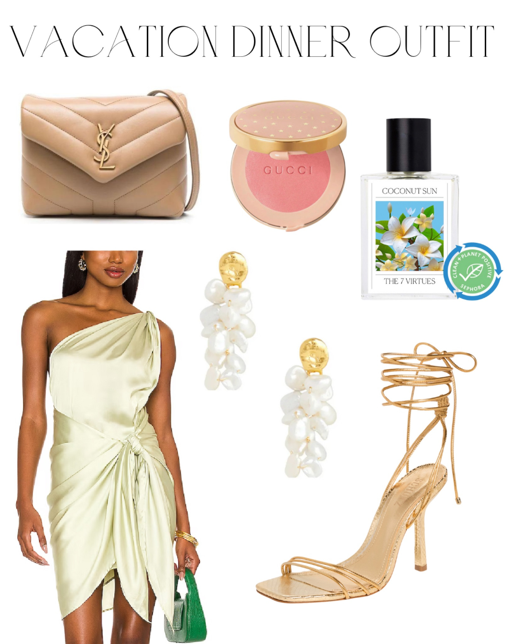 Vacation dinner outfit // vacay dinner // spring date night dress // green satin dress // summer date night // summer wedding guest dress // resort outfit // cruise outfit // formal dress 

#LTKstyletip #LTKshoecrush #LTKwedding