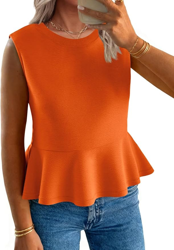 Tankaneo Womens Summer Tank Tops Sleeveless Ribbed Knit Babydoll Peplum Tops Work Business Casual... | Amazon (US)