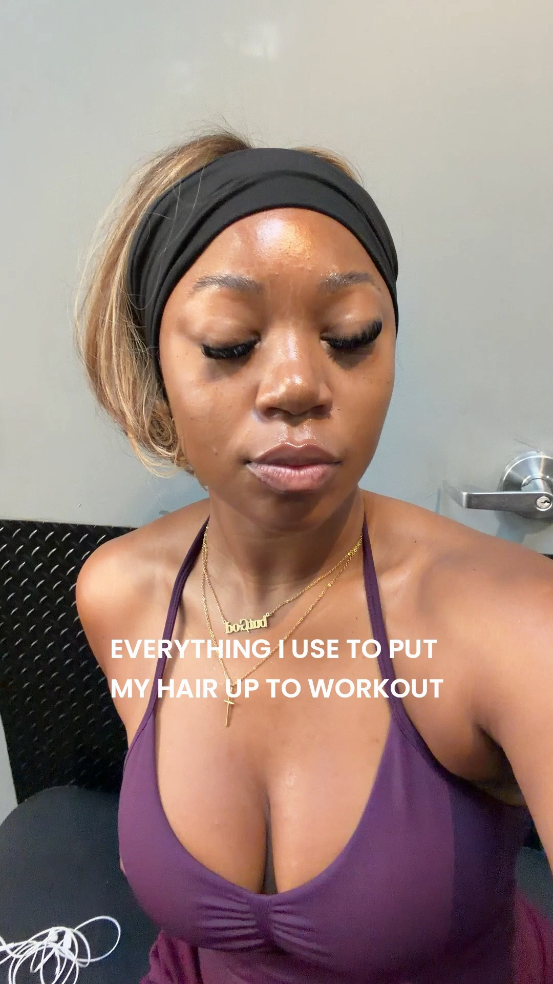 Nike headband first then layer with two black Amazon headbands and high ponytail with silicone scrunchies so it doesn’t leave a dent!!
