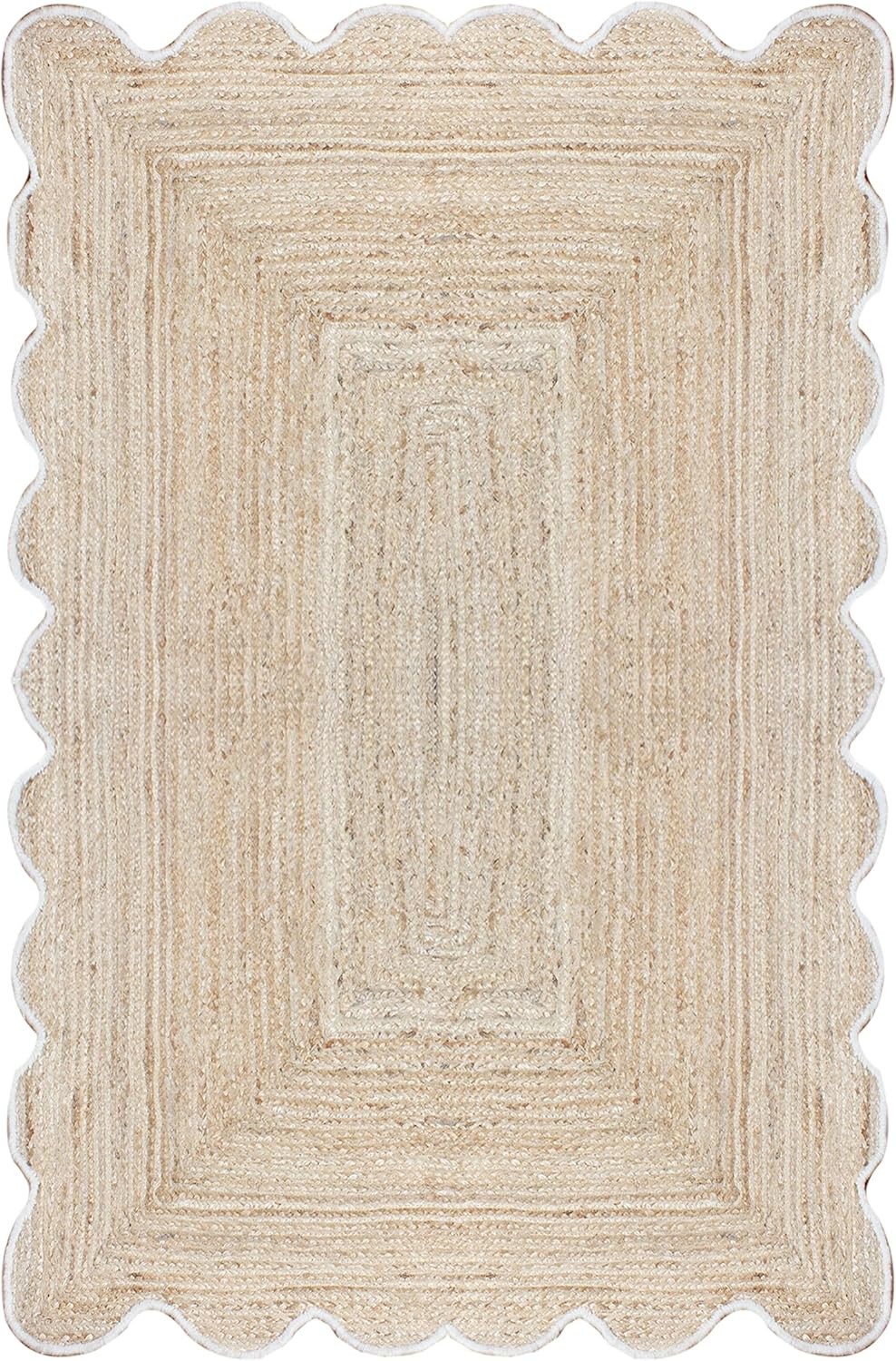 Scalloped Runner Rug, Geometric Jute Area Rug Ideal for High Traffic Areas in Dining Room, Living... | Amazon (US)