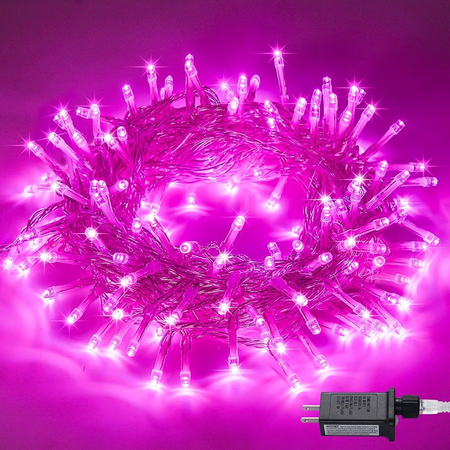 JMEXSUSS 33ft 100 LED Pink Lights for Christmas Room Decor, 8 Modes Pink Christmas Lights Clear W... | Amazon (US)