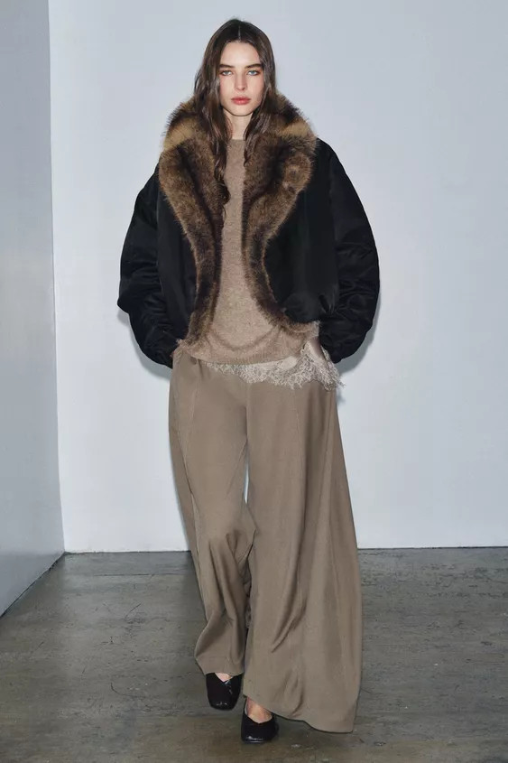 FAUX FUR COLLAR BOMBER JACKET ZW COLLECTION | Zara US