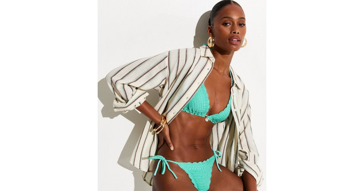 Turquoise Crochet Triangle Shell Bikini Top | New Look | New Look (UK)