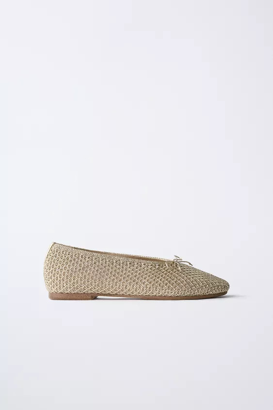 METALLIC CROCHET BALLET FLATS | Zara US