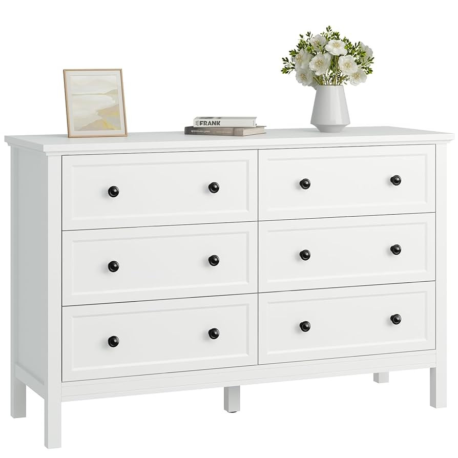 CARPETNAL White Dresser for Bedroom, 6 Drawer Dresser with Wide Drawer and Metal Handles, Wood Dr... | Amazon (US)
