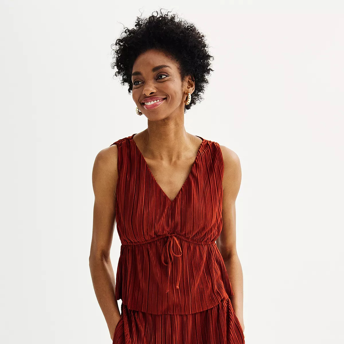 Women's Nine West Plisse Peplum V-Neck Tank Top | Kohl's