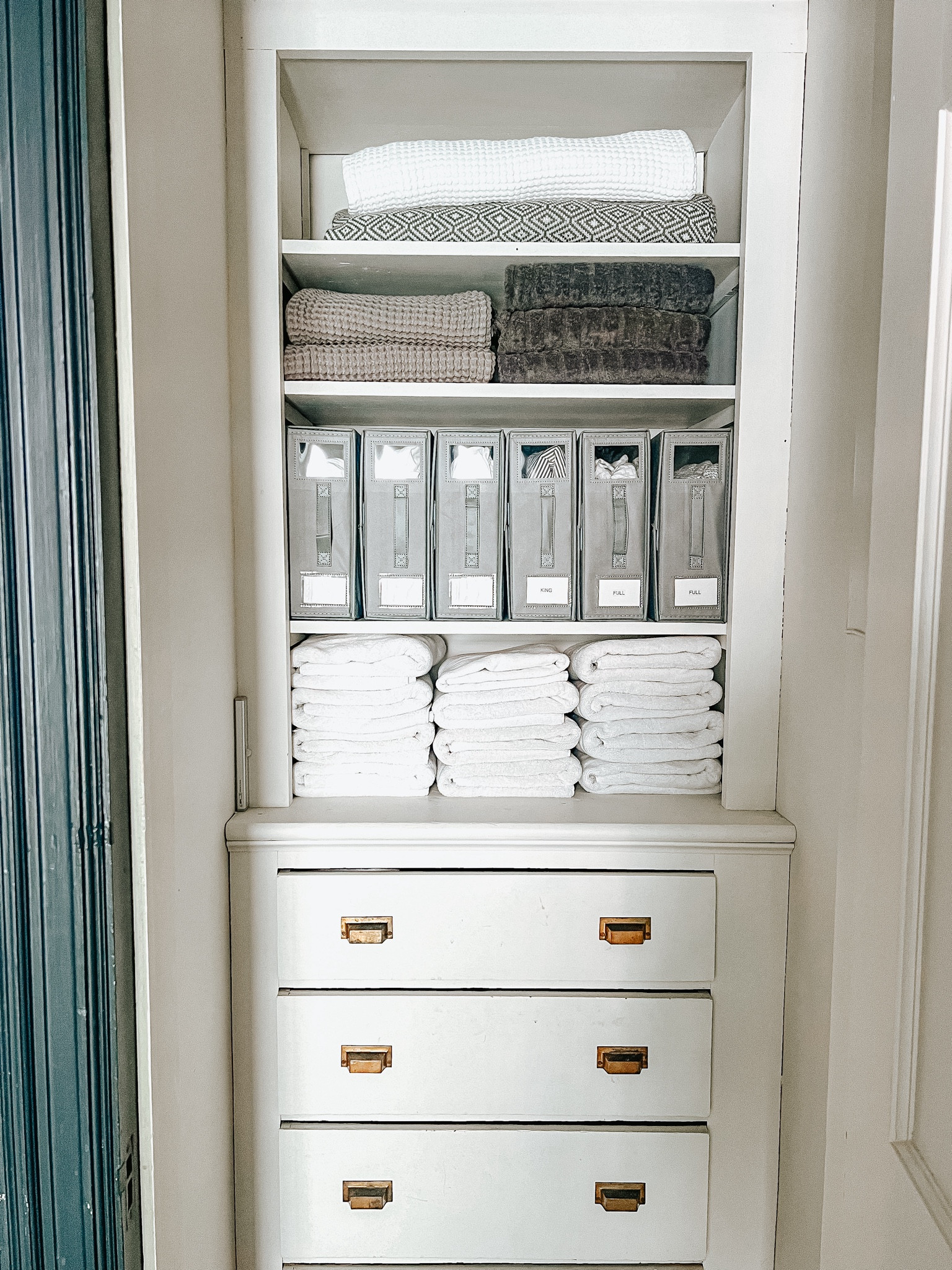 The perfect little linen closet! Our secret to keeping sheet sets together AND looking aesthetically pleasing are these sheet organizers! By storing bet sets together, you’ll never have to find the matching flat sheet and pillow case - these keep everything together! 

#LTKHome