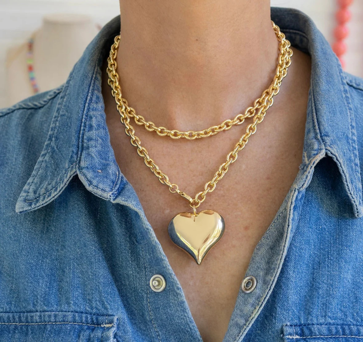 Long Puffy Heart Necklace | Erin McDermott Jewelry