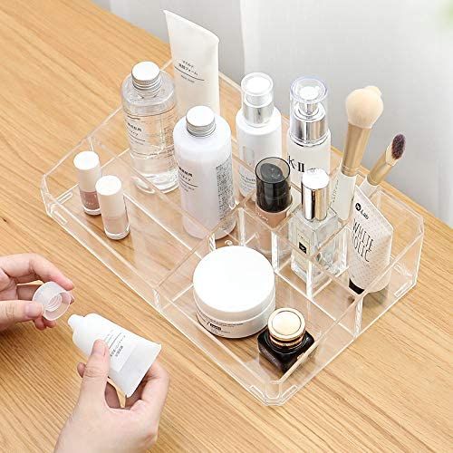 STORi Clear Plastic Vanity Makeup Organizer | Compact Rectangular 4-Compartment Holder for Brushe... | Amazon (US)