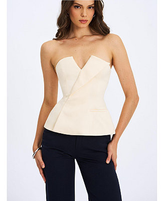 Miss Circle Women Yani Ivory Asymmetrical Lapel Sleeveless Peplum Top - Macy's | Macy's